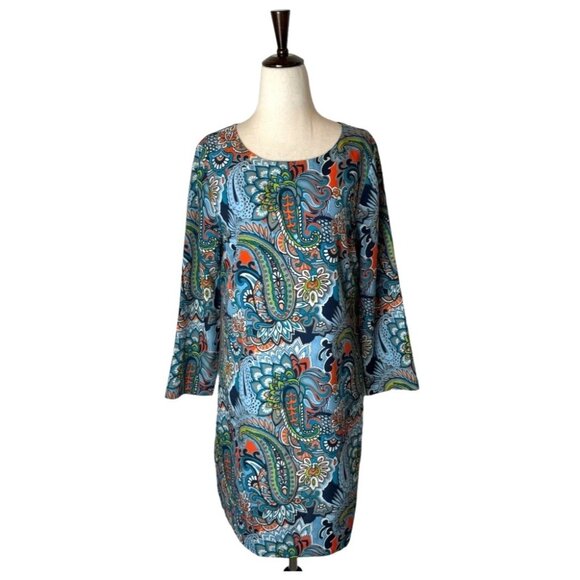 J Crew Dress Women 4 Blue Jules Moonglow Paisley Gallery Boho Hippie Mini‎ Shift - Picture 1 of 9